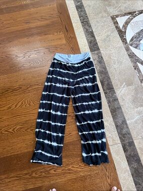 Black & White Tie-Dye Wide Leg Lounge Pants